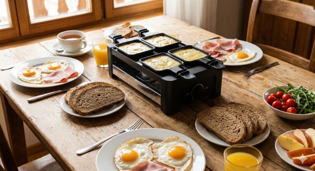 Pyszne śniadanie z serem raclette i pieczywem razowym